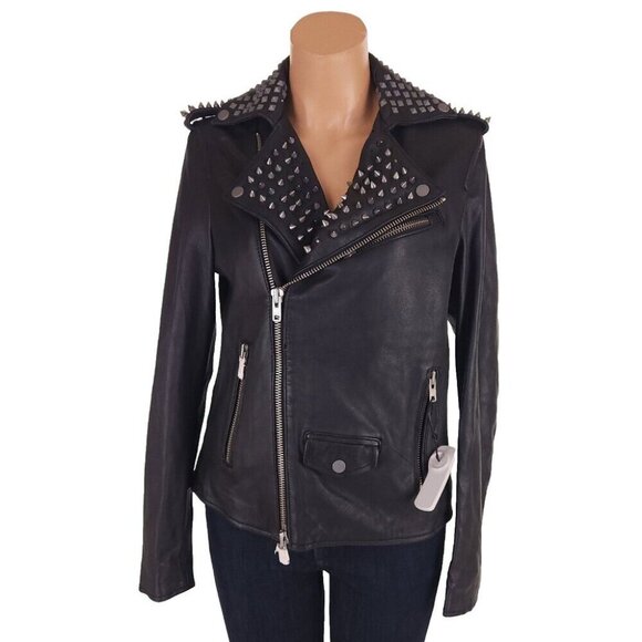 Muubaa Voisin Leather Studded Biker Jacket Size US 4 S Womens Black $700 - Picture 2 of 16